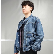 Repurchase Rate 90% 2025 Washed Khaki Retro Medium Blue Loose Denim Workwear Casual Men Jacket Lapel