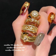 Italy Vintage Brushed Pigeon Egg Gemstone Ring Vintage Gilt Butterfly Gypsophila Zircon Necklace LD8