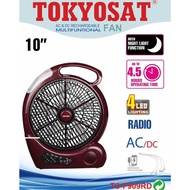 Tokyosat Kipas Rechargeable Table fan TS-F909RD Have Radio & LED Lights & Ac/DC Electric System/Kipa