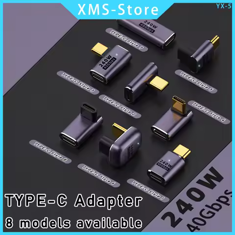 5A Type-C OTG Adapter 240W Fast Charging Data Converter USB4.0 40Gbps Support 8K 60Hz USB C 90/180 D