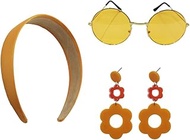 70s Hippie Costume Set for Women, Retro Disco Headband, Earrings, Sunglasses, Halloween Party Outfit