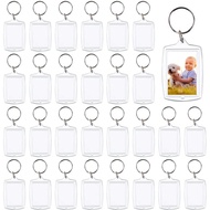 30 PCS Photo Insert Keychains, Acrylic Clear Blank Keyrings Picture Frame Keyring with Split Ring fo