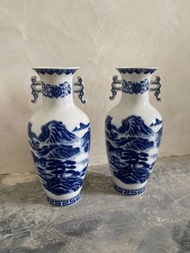早期 90年代 仿清朝 官窯 青花瓷 花瓶 山水瓶 擺飾