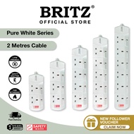 BRITZ 2 Meters Extension Socket Cord , Safety Mark , 2 / 3 / 4 / 5 / 6 Way [ 2 Metres ] FOC 2 PIN KE