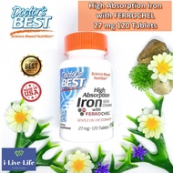 Iron High Absorption With Ferrochel 27 mg 120 Tablets-Doctor's Best
