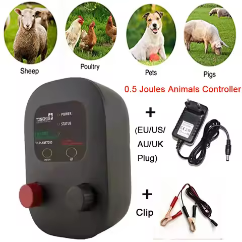 Electric Fence 0.5 Joules Portable Energizer for Farm Sheep Poultry Livestock 2 Modes AC Aadpter 8*B