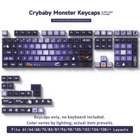 Crybaby Monster Four-Sided Backlight Keycaps 132 Keys PBT+PC Material CBSA Profile Keycaps For MX Sw