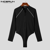 （A NEW） INCERUN Men Bodysuits Pajamas Homewear Patchwork FitnessLong SleeveMen Rompers 2022 Leisure 