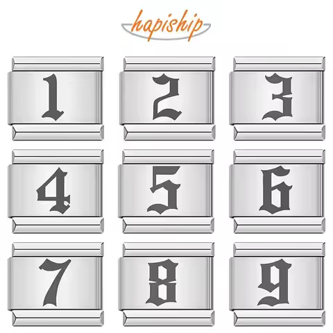 Hapiship 2024 Fashion Lucky Numbers 1 2 3 4 5 6 7 8 9 Italian Charms Links Fit 9mm Bracelet Stainles