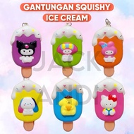 GANTUNGAN Squishy Ice Cream Cinnamoroll Kuromi Melody Keychain Cute Adorable Keychain Squishy Squish
