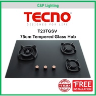 Tecno 75cm (New Color) 3 Burner Schott Glass Cooker Hob Gas Stove with Inferno Wok Burner Technology
