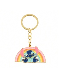 1ชิ้น พวงกุญแจ Stitch ลายรุ้ง Disney ลิโล่และสติช การ์ตูน Stitch พวงกุญแจโลหะ สำหรับจี้กระเป๋า ที่ห้