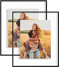Americanflat Aluminum 16x20 Floating Picture Frame Set of 2 in Black - Use as 16x20 Picture Frame or 11x14 Floating Frame - Photo Frame with Slim Metal Molding and Plexiglass with Hanging Hardware