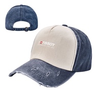 New Style Tissot (1) Cowboy Contrast Color Washed Hat Adult Cowboy Hat Old Hat 100% Cotton Curved Brim Sun Hat Adjustable Men Women Influencer Same Style Cap Simple Casual All-Match Unisex Baseball Cap