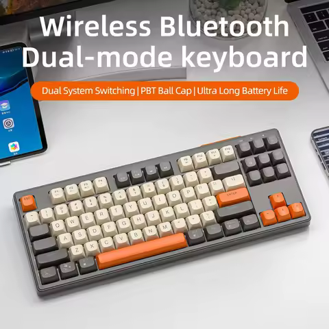 M87 Wireless Keyboard Gaming,87keys Dual Mode Bluetooth Keyboard with Rainbow-light RGB,PBT Ballcaps