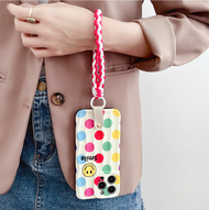 ins สีสัน Wave Dot Smiley Face Case สำหรับ iPhone14promax Braided Lanyard Case สำหรับ iPhone13pro น่