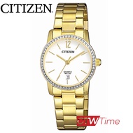 CITIZEN  นาฬิกาข้อมือผู้หญิง สายสแตนเลส รุ่น EU6032-85A (สีทอง/หน้าปัดขาว)