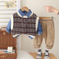 KEMEJA Boys' 4-in-1 Denim Shirt + Vest + Necklace + Jericco Trousers Set Chinese New Year Clothes Ki