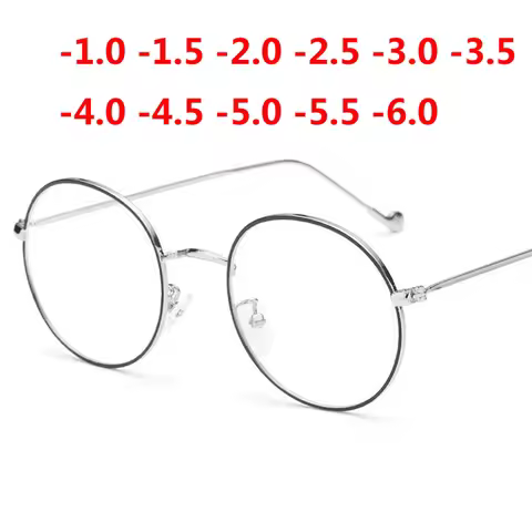 Metal Women Men Round Minus Prescription Eyeglasses With Degree Ultralight Finished Myopia Glasses D