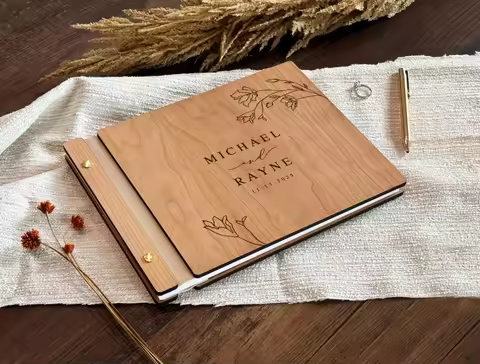 Wood Guest Book Custom Wedding Guest Book Personalized Wedding Photo Album Rustic Wedding Anniversar