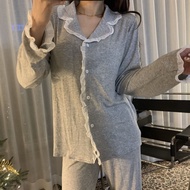 Casual Print Sleepwear for Women Long Sleeve Cotton Suit Pajama Large Size Loose Pajama
