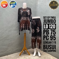 One Set Jumbo Setelan Wanita Kekinian Motif Batik Abstrak Busui Resleting Depan Rayon Twill Pekalong