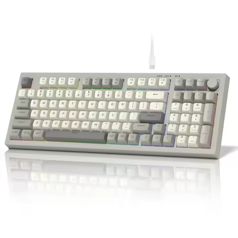 WOMIER Retro Grey DK98 Wired Gaming Keyboard Silent Membrane Key with Volume Knob Anti-Ghosting Spla
