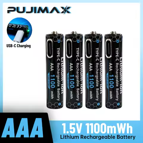 PUJIMAX AAA LR03 USB‑C Rechargeable Battery 1.5V 1100mWh Lithium Battery for Wireless Mouse Remote C