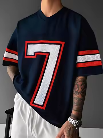 Men's Summer Casual Sports Short Sleeve T-Shirt Fashion Quick Drying Sportswear With Mesh NB.7 Footb
