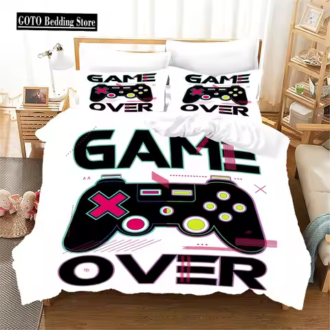 Play Games Beddings Sets White 3d Print Quee Duvet Cover Video Games for Boy Double Bed Set Comforte