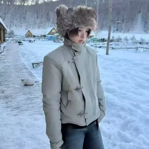 Y2k Vintage Harajuku Streetwear Button Hooded Sweatshirt Casual Aesthetic Grunge Stand Neck Jacket R