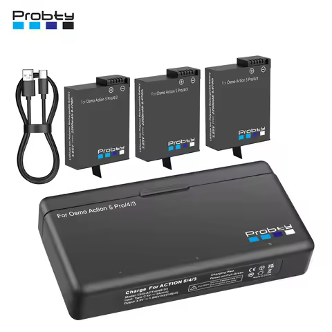 Probty 2200mAh Replacement Battery for DJI Osmo 360 Action 5 Pro/4/3, Charger Box for DJI 3/4/5Pro C