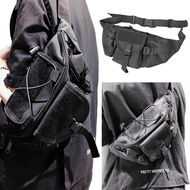 [BG001] High-Pound Dark Series Functional Design Waist Bag Plain Black Men's Female Chest Shoulder V