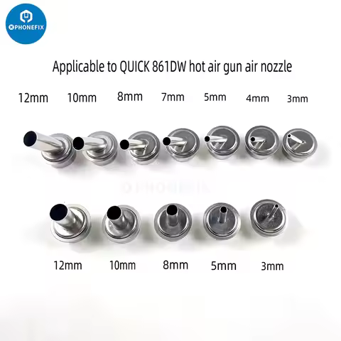 Quick 861DW Hot Air Rework Station Nozzles 3/4/6/8/10/12mm 45 Degree Nozzle Sleeve for QUICK 861DW H