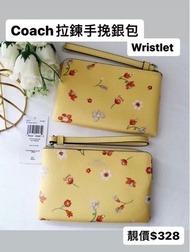 🌺🌸🌼🥀🌹花花控🪻💐🪷🌸🌻 🫶 COACH Corner Zip Wristlet Wallet with Mystical Floral Print Yellow  flower small wal