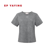 เสื้อยืดคอกลมแขนสั้นถักทรงเข้ารูปผ้าฝ้ายยาวคุณภาพสูงฤดูใบไม้ผลิ 2025 เสื้อผ้าทำงานสำหรับผู้หญิงจาก E