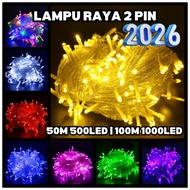 【2Pin Plug 100M】8Mode 2026 Lampu Raya LED Outdoor Waterproof Deco String light Hiasan LipLap Panjang