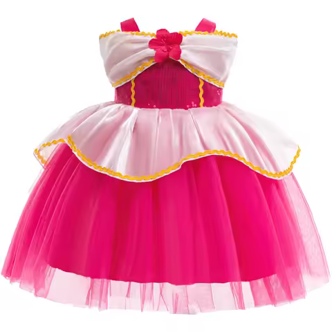 Sleeping Beauty Aurora Princess Halloween Costume for Girl Carnival Cosplay Pink Off Shoulder Birthd