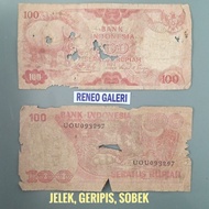 Geripis Rp 100 Rupiah tahun 1977 Badak Jawa uang lama duit kuno kertas