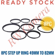 8Pc Step Up Ring 49-82mm 49 52 55 58 62 67 72 77 82 8 Pc 49Mm to 82mm