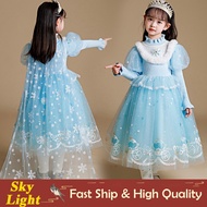 Elsa Costume Warm Frozen Light Blue Dress For Kids Girl Long Sleeve Gown For Kids Christmas Winter Halloween Baby Terno