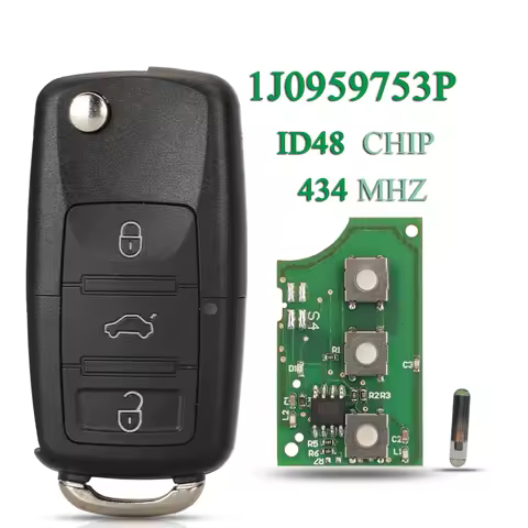 jingyuqin 3 Buttons 1J0 959 753 P Remote Car Key Fob 434MHz for Volkswagen VW Beetle Golf Jetta Pass