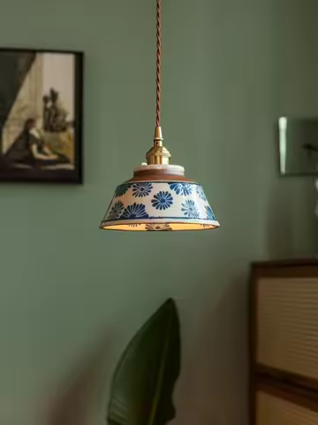 Chinese Nostalgic Ceramic Pendant - Underglaze Classical Light for Tea Room, Lodge & Dining, Bedside