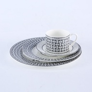 4PCS Grey Mosaic Porcelain Dinner Plate Set Bone China Coffee Or Tea Cup And Saucer Kitchen Serving Tableware Luxury Home Decor