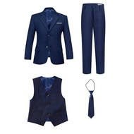 Tween Boy Suits 4-Pieces Suit Set Tuxedos Dresswear Ring Bearer Outfit Wedding Blazer Vest Pants Tie