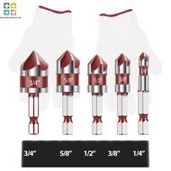 5Pcs Countersink Drill Bit Set Chamfering Countersink Drill Hex Shank 5 Flute Countersink Bit  SHOPS