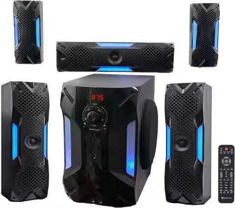 1000W 5.1 Home Theater System with Bluetooth, USB, 8" Subwoofer, LED Lights & Remote for Movies & Ka