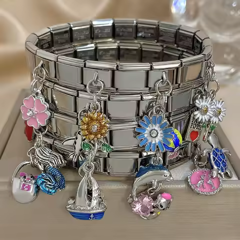 Fashion Stainless Steel Waterproof Cuff Bangles Bracelet For Women New Enamel Colorful Flower Whale 