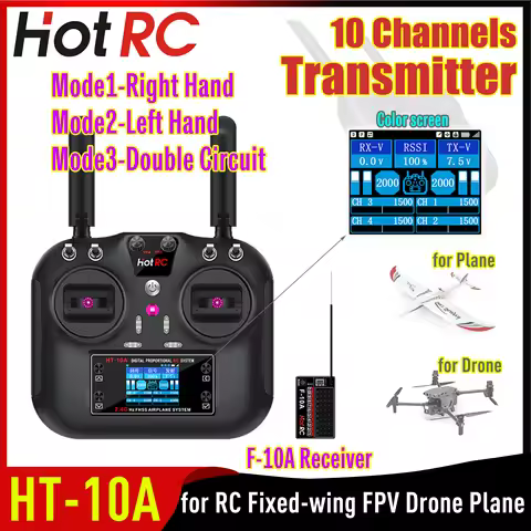 HotRC HT-10A 2.4Ghz 10CH Multi-Functional Transmitter HT10A Remote Control with F-10A Receiver For R