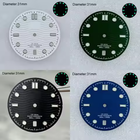 31mm nh35 S logo dial date at 6 o'clock sea master s dial for nh35 movement black water wave dial 21